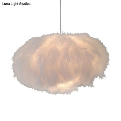 White Feather Cloud Pendant Lamp with Modern Fabric Shade