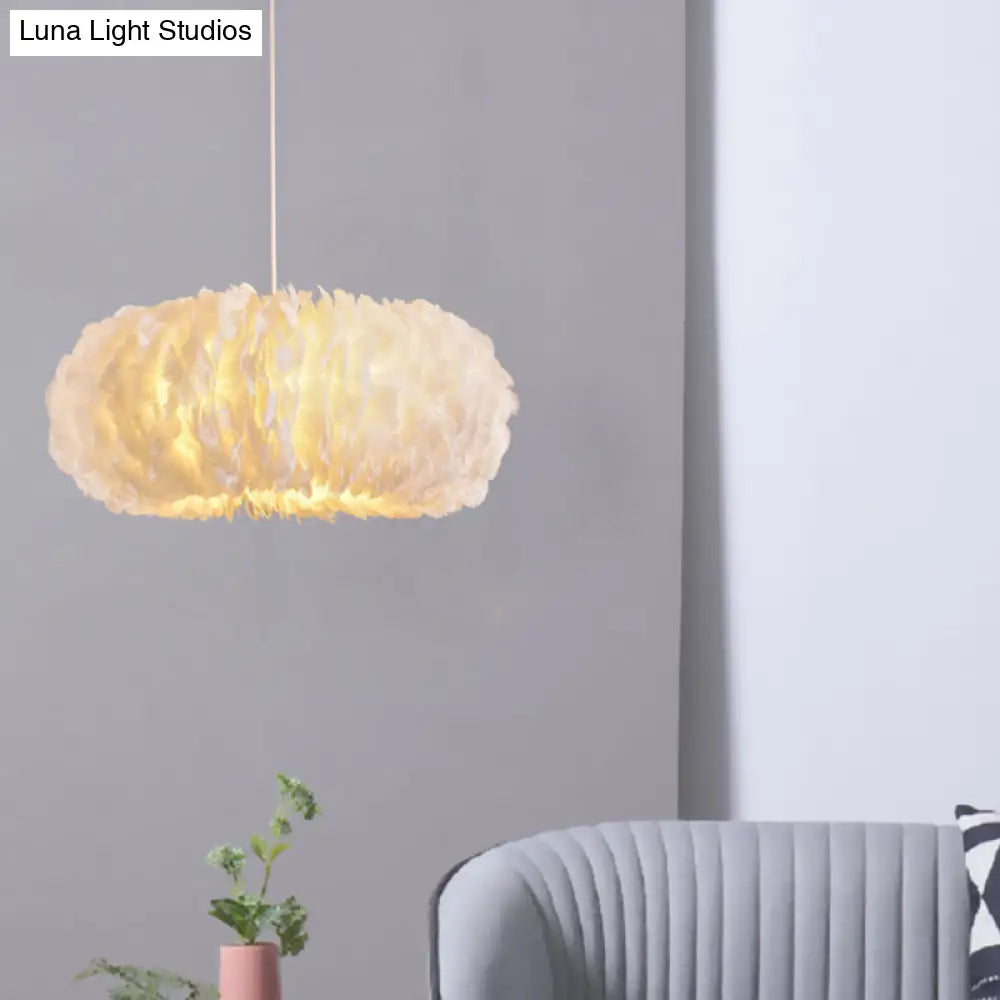 White Feather Donut Pendant Lamp for Bedroom Ceiling