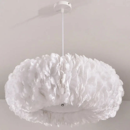 White Feather Donut Pendant Lamp for Bedroom Ceiling