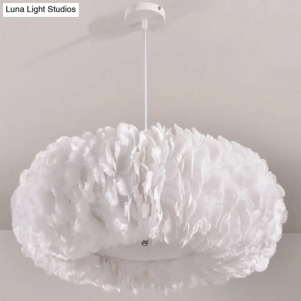 White Feather Donut Pendant Lamp for Bedroom Ceiling