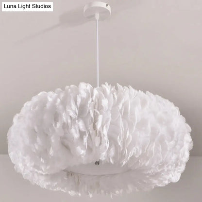 White Feather Donut Pendant Lamp for Bedroom Ceiling