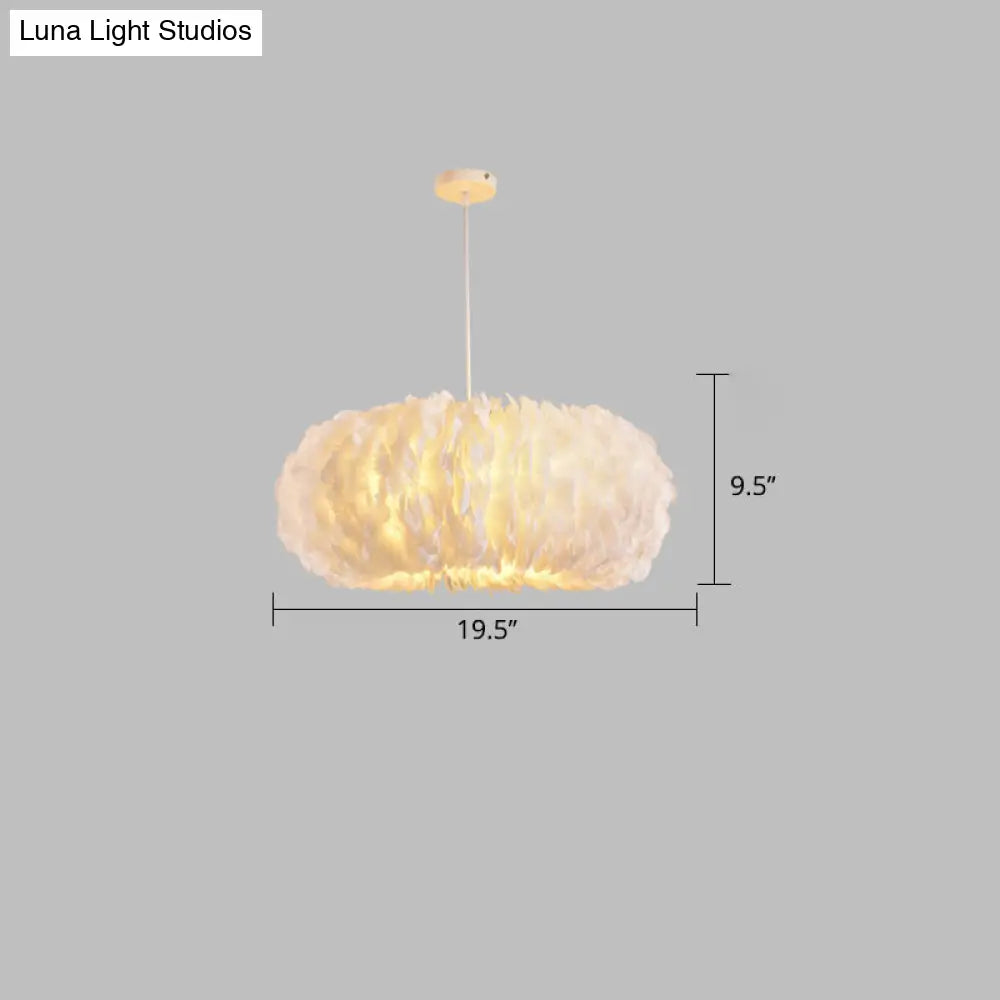 White Feather Donut Pendant Lamp for Bedroom Ceiling