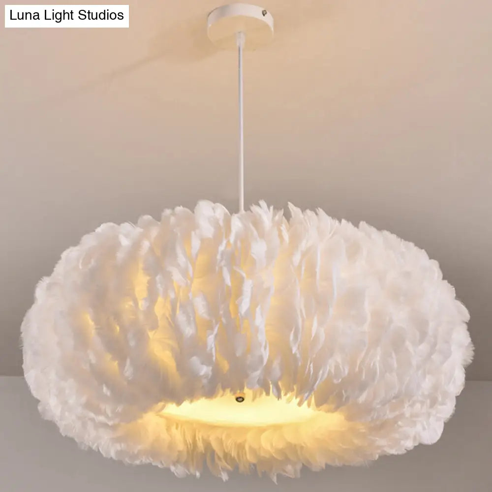 White Feather Donut Pendant Lamp for Bedroom Ceiling