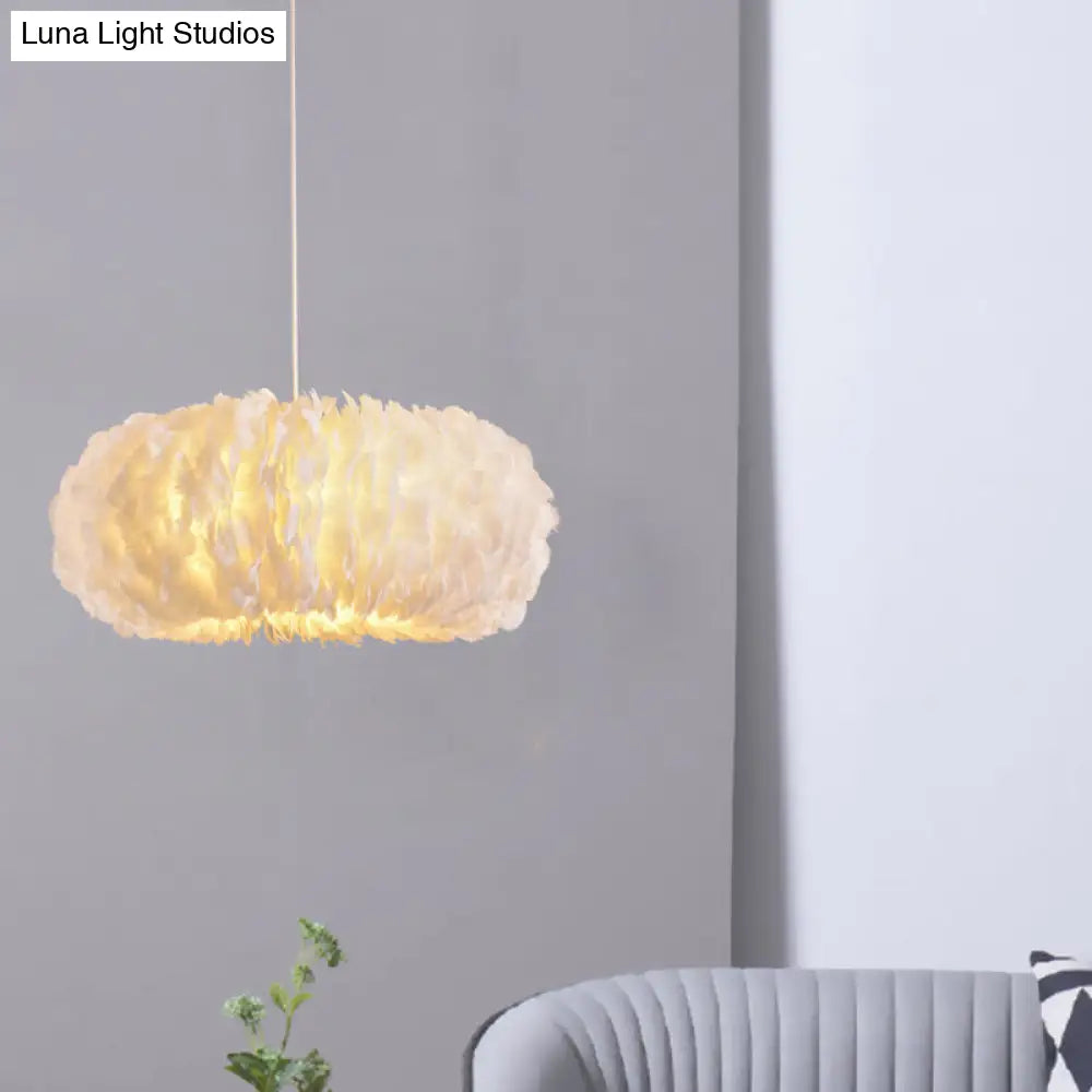 White Feather Donut Pendant Lamp for Bedroom Ceiling