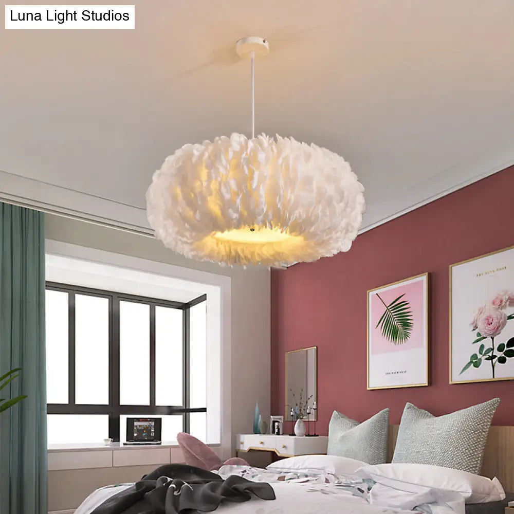 White Feather Donut Pendant Lamp for Bedroom Ceiling