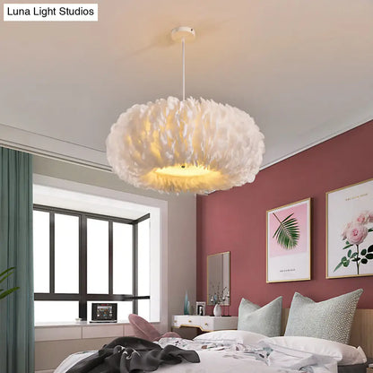 White Feather Donut Pendant Lamp for Bedroom Ceiling