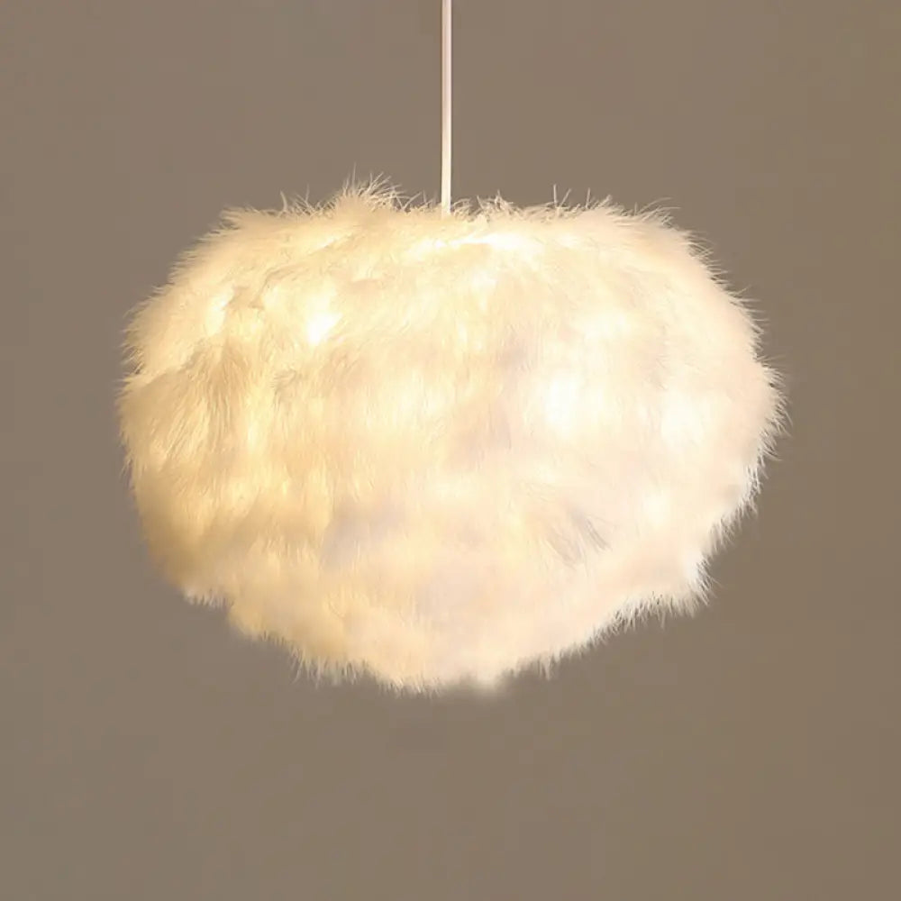 White Feather Spherical Chandelier - Simplicity for Dining Room Ceiling