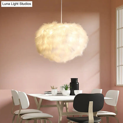 White Feather Spherical Chandelier - Simplicity for Dining Room Ceiling