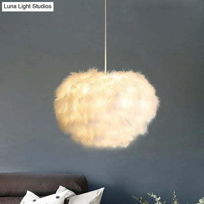 White Feather Spherical Chandelier - Simplicity for Dining Room Ceiling