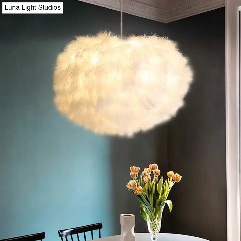 White Feather Spherical Chandelier - Simplicity for Dining Room Ceiling