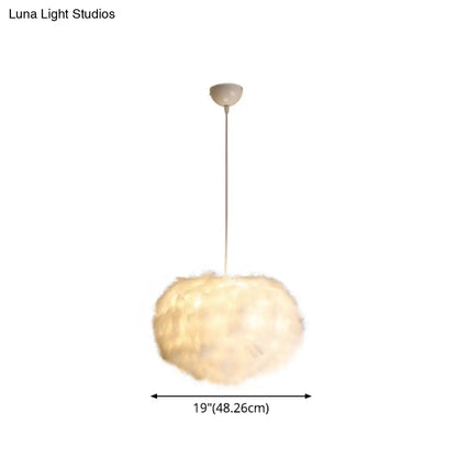 White Feather Spherical Chandelier - Simplicity for Dining Room Ceiling