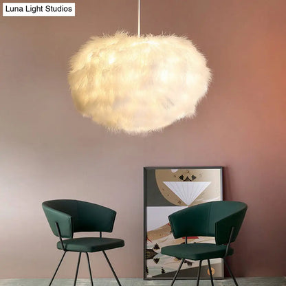 White Feather Spherical Chandelier - Simplicity for Dining Room Ceiling