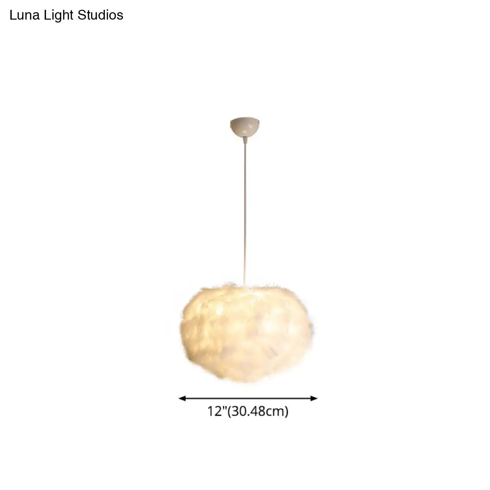 White Feather Spherical Chandelier - Simplicity for Dining Room Ceiling