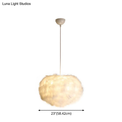 White Feather Spherical Chandelier - Simplicity for Dining Room Ceiling