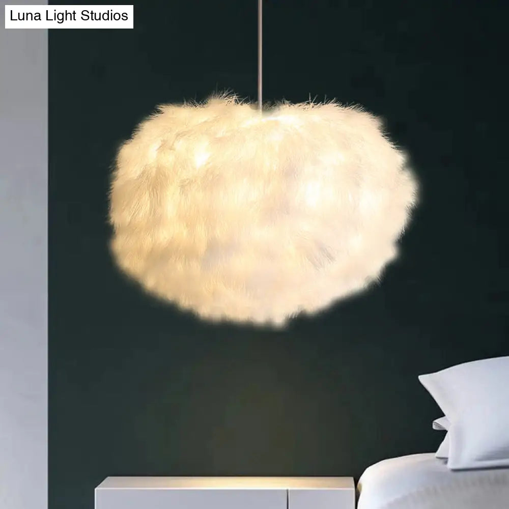 White Feather Spherical Chandelier - Simplicity for Dining Room Ceiling