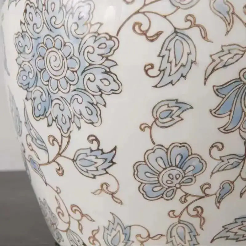 White floral ceramic desk lamp with delicate blue and brown patterns ideal for bedroom side table decorbites ceramic desk lamp