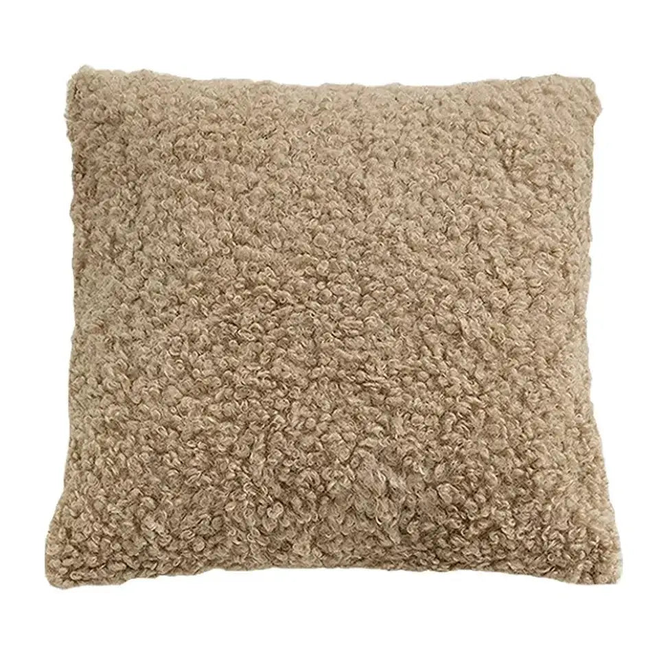 Beige plush curly-fiber cushion cover 45x45cm with soft textured surface ivorycamel polka dot for living room