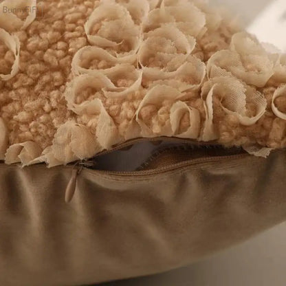 Beige cushion cover 45x45cm with textured ruffled fabric and zipper closure for ivorycamel polka dot living room decor
