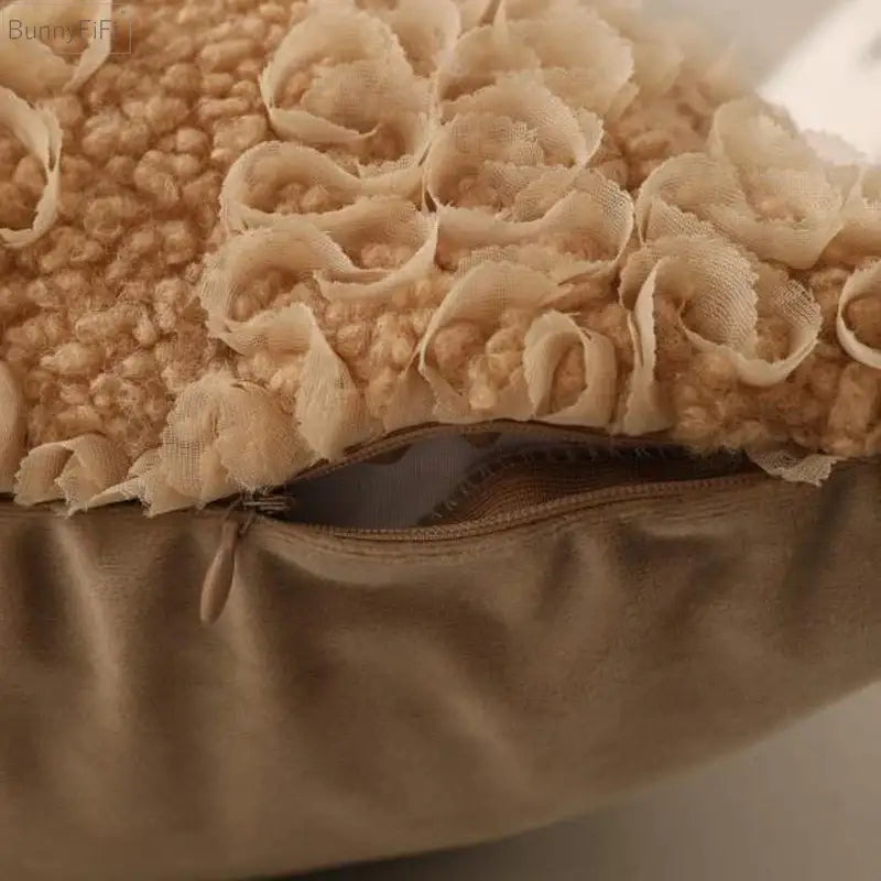 Beige cushion cover 45x45cm with textured ruffled fabric and zipper closure for ivorycamel polka dot living room decor