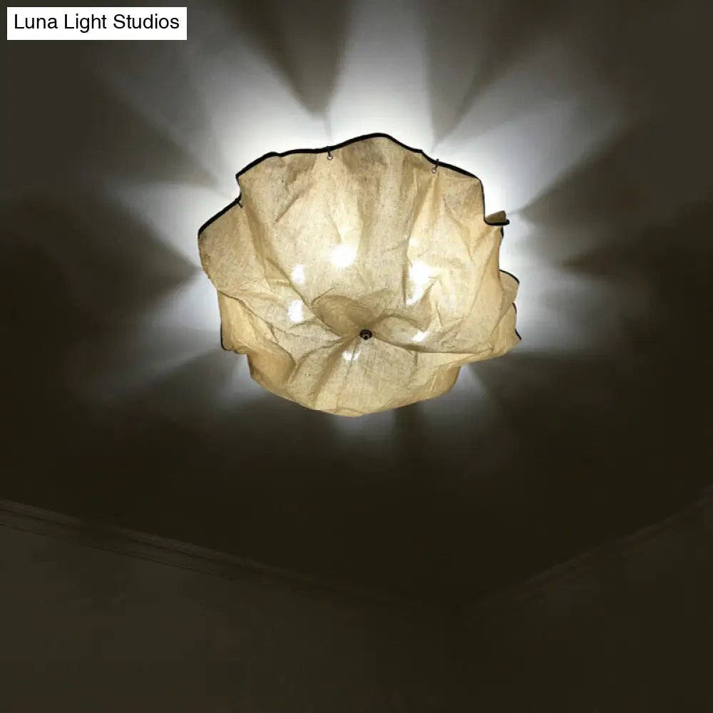 DecorBites™ DecorBites™ White Flushmount Ceiling Light with Modernist Design, Floral Fabric Lampshade - Set of 5 Bulbs for Bedroom