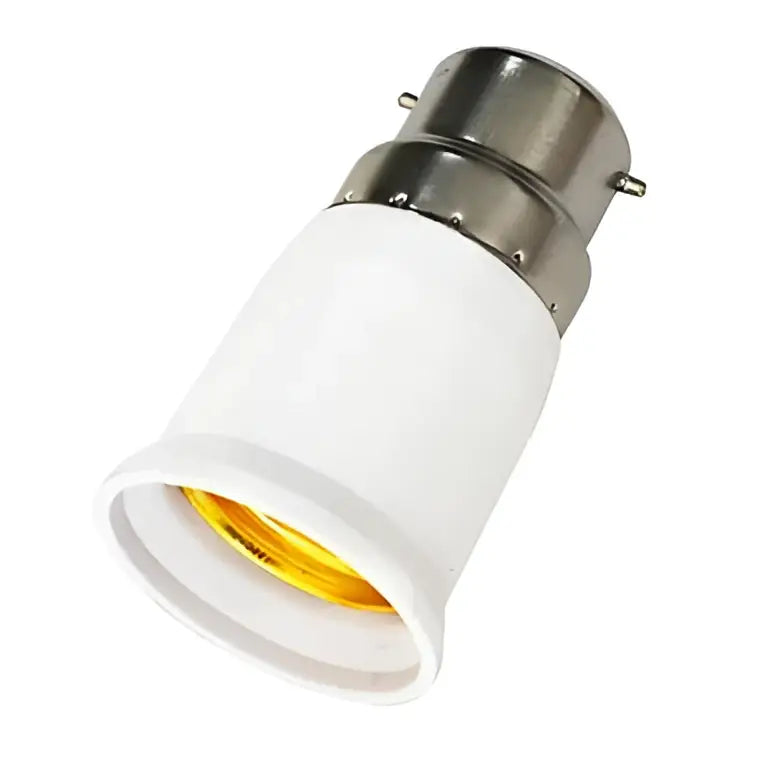 White ceramic lamp holder adapter with metallic b22 base and brass contact for e27 socket lamp use in bedroom