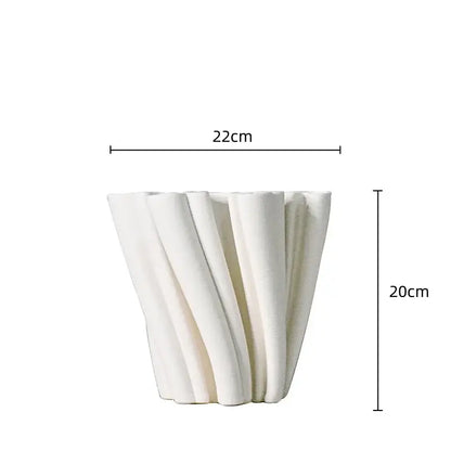 White geometric ceramic fold pattern vase with a fluted fold pattern design for living room decorbites decor