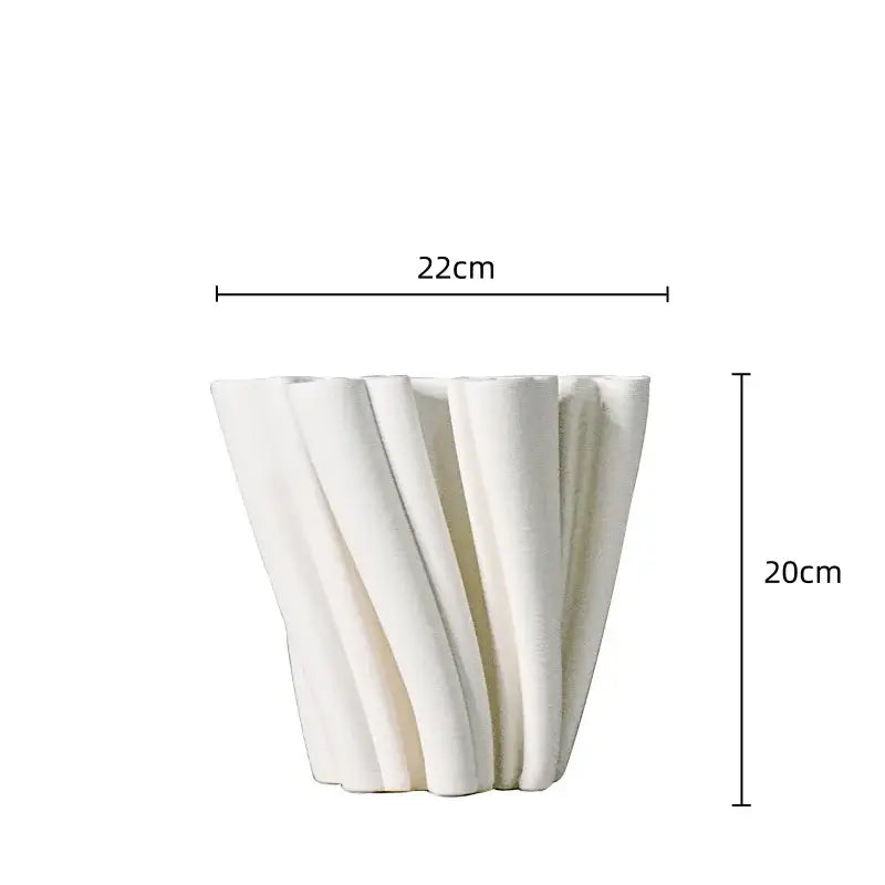 White geometric ceramic fold pattern vase with a fluted fold pattern design for living room decorbites decor