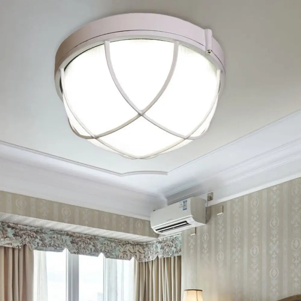 DecorBites™ DecorBites™ White Geometric Flush Ceiling Mount Light Fixture - Industrial Frosted Glass for Bedroom (9.5"/10" Wide)