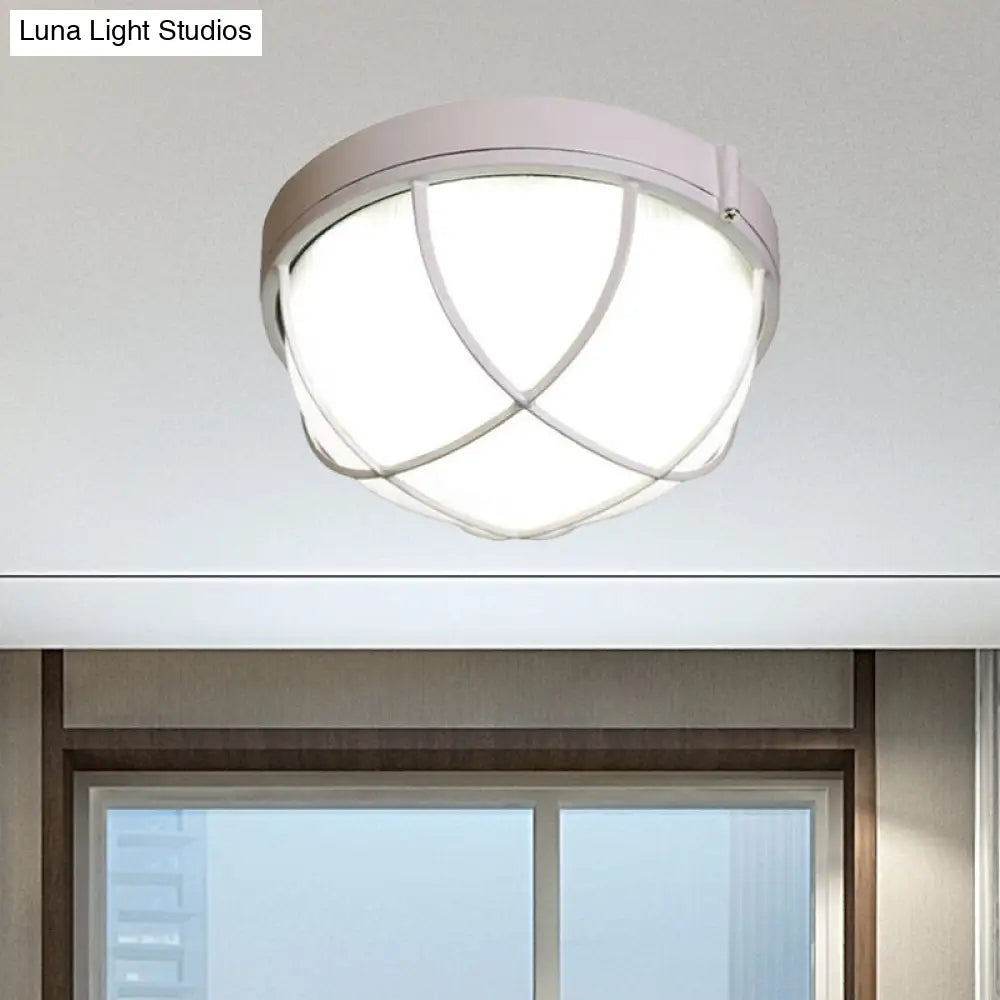 DecorBites™ DecorBites™ White Geometric Flush Ceiling Mount Light Fixture - Industrial Frosted Glass for Bedroom (9.5"/10" Wide)