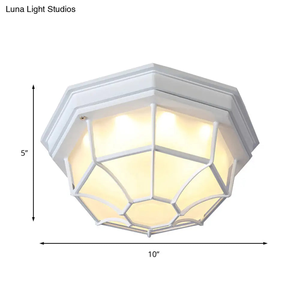 DecorBites™ DecorBites™ White Geometric Flush Ceiling Mount Light Fixture - Industrial Frosted Glass for Bedroom (9.5"/10" Wide)