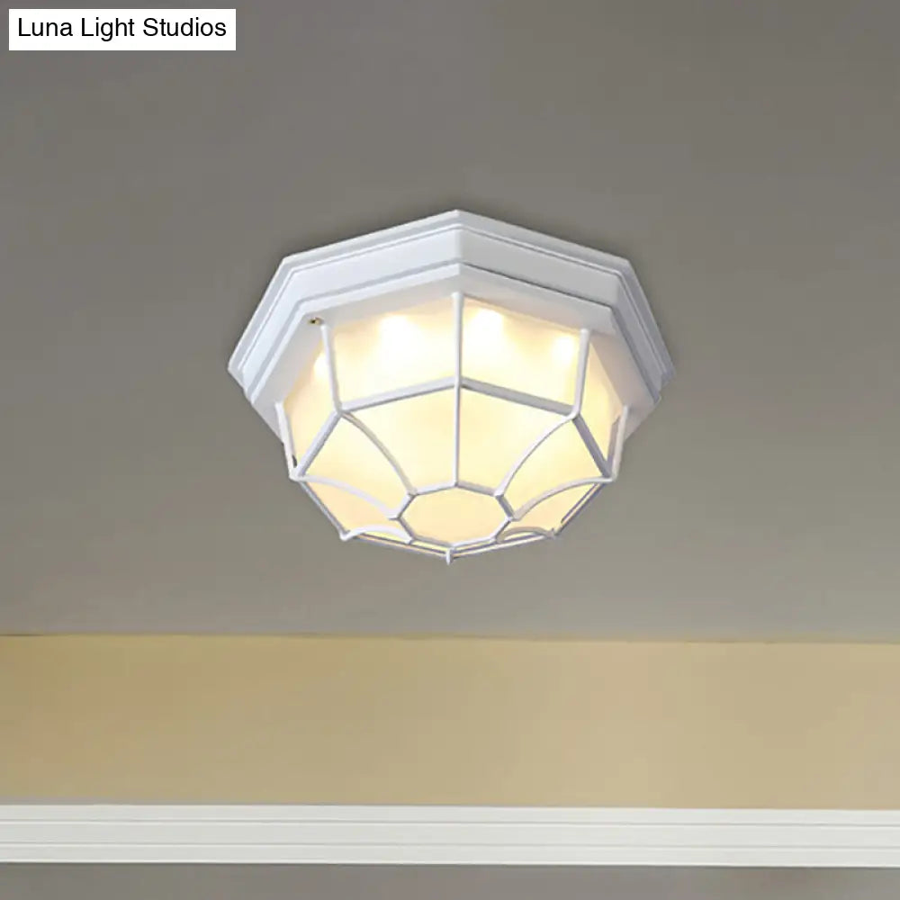 DecorBites™ DecorBites™ White Geometric Flush Ceiling Mount Light Fixture - Industrial Frosted Glass for Bedroom (9.5"/10" Wide)