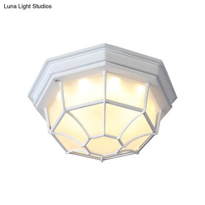 DecorBites™ DecorBites™ White Geometric Flush Ceiling Mount Light Fixture - Industrial Frosted Glass for Bedroom (9.5"/10" Wide)