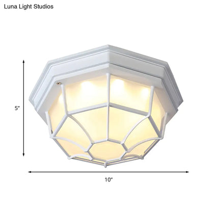 DecorBites™ DecorBites™ White Geometric Flush Ceiling Mount Light Fixture - Industrial Frosted Glass for Bedroom (9.5"/10" Wide)