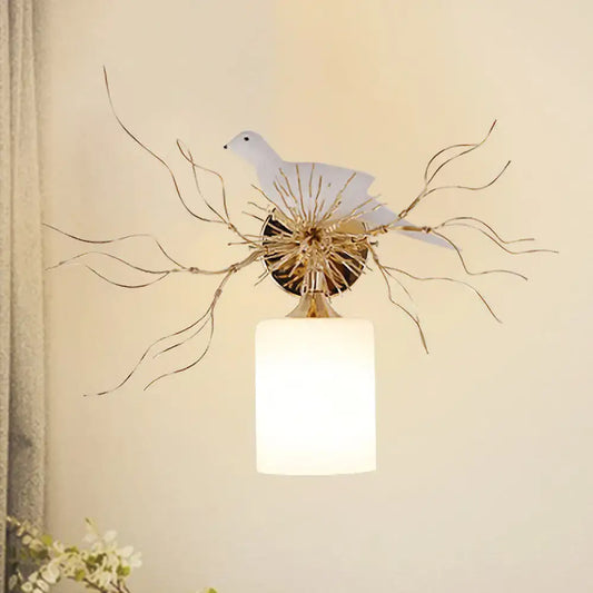 White glass bird wall lamp with led mounted above frosted glass shade featuring 220v-240v 110v-120v compatibility