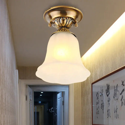 DecorBites™ DecorBites™ White Glass Ceiling Light Fixture with Classic Brass Bell - 1 Light Flush Mount for Living Room