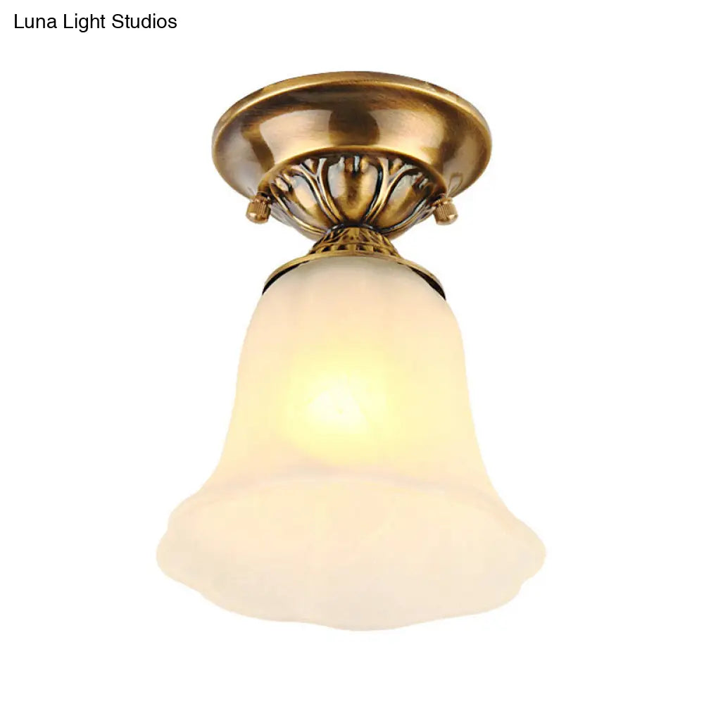DecorBites™ DecorBites™ White Glass Ceiling Light Fixture with Classic Brass Bell - 1 Light Flush Mount for Living Room