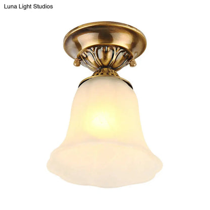 DecorBites™ DecorBites™ White Glass Ceiling Light Fixture with Classic Brass Bell - 1 Light Flush Mount for Living Room