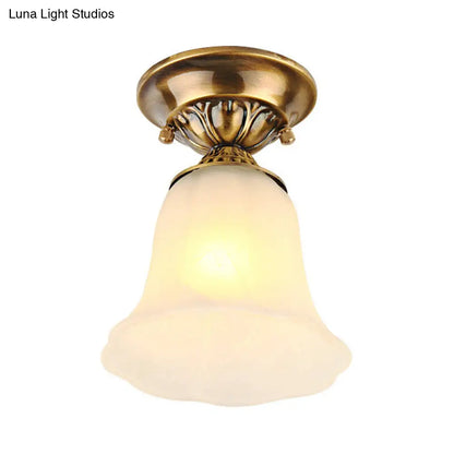 DecorBites™ DecorBites™ White Glass Ceiling Light Fixture with Classic Brass Bell - 1 Light Flush Mount for Living Room