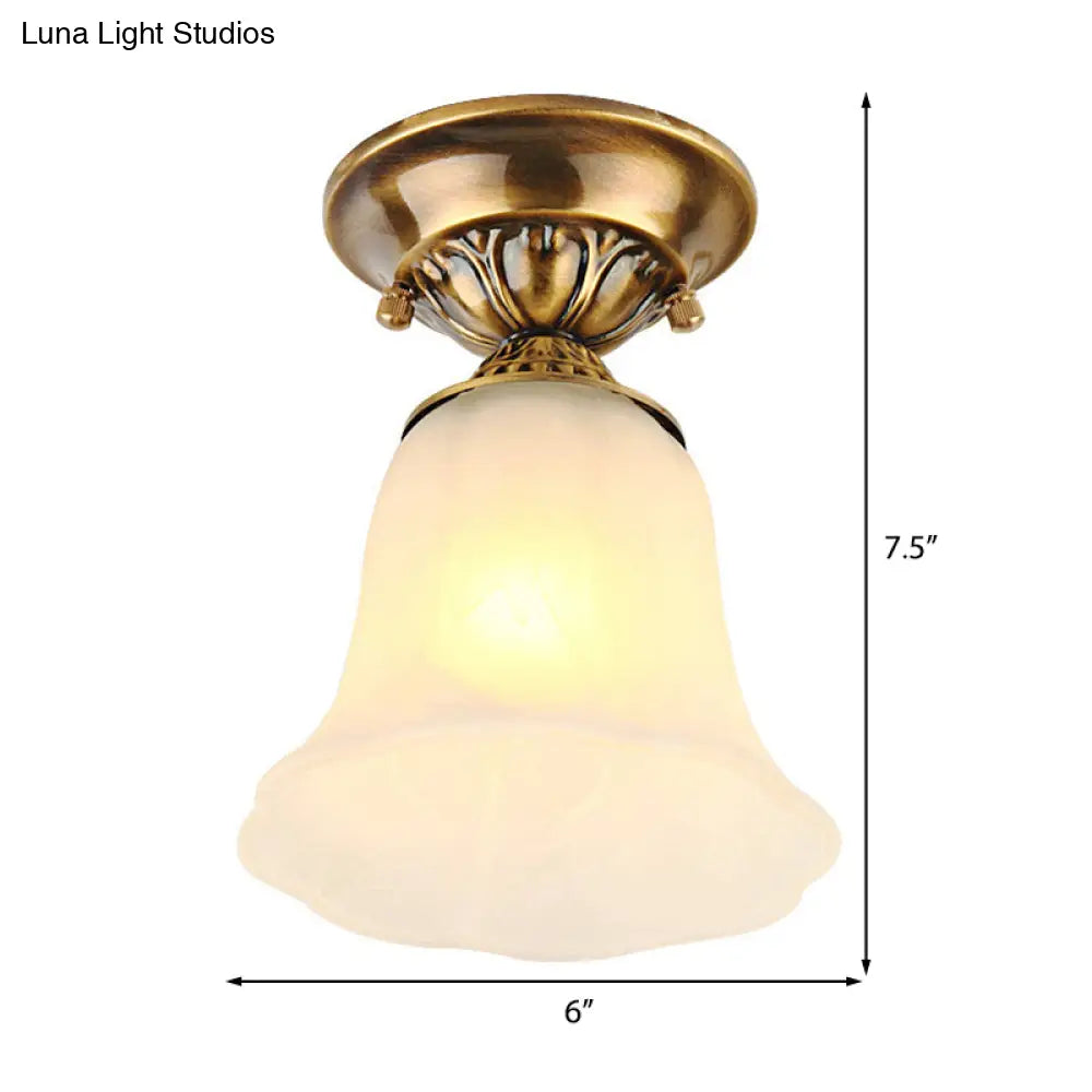 DecorBites™ DecorBites™ White Glass Ceiling Light Fixture with Classic Brass Bell - 1 Light Flush Mount for Living Room