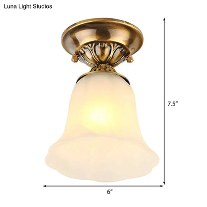 DecorBites™ DecorBites™ White Glass Ceiling Light Fixture with Classic Brass Bell - 1 Light Flush Mount for Living Room