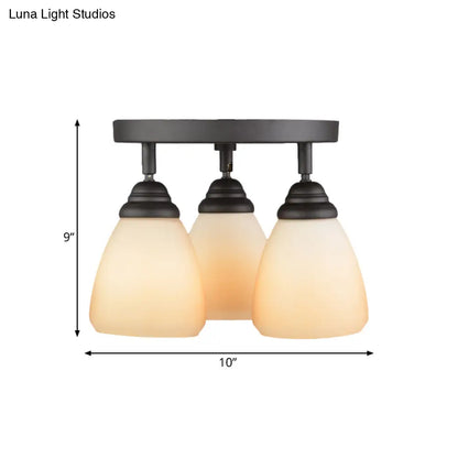 DecorBites™ DecorBites™ White Glass Countryside Semi Flush Ceiling Light with 3 Lights for Bedroom