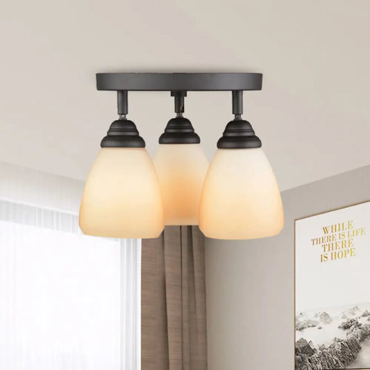 DecorBites™ DecorBites™ White Glass Countryside Semi Flush Ceiling Light with 3 Lights for Bedroom