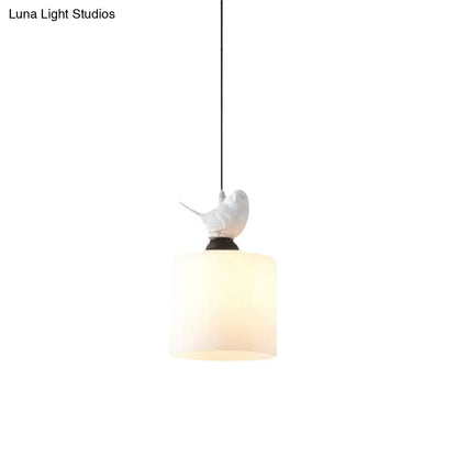 White Glass Cylinder Pendant Light: Simple Style Hanging Lamp with 1 Light Kit