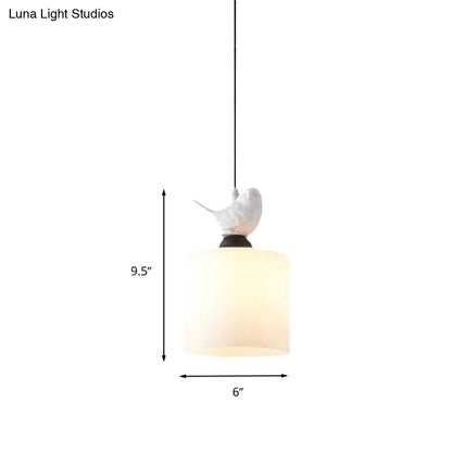 White Glass Cylinder Pendant Light: Simple Style Hanging Lamp with 1 Light Kit