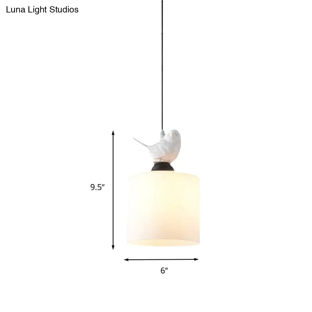 White Glass Cylinder Pendant Light: Simple Style Hanging Lamp with 1 Light Kit