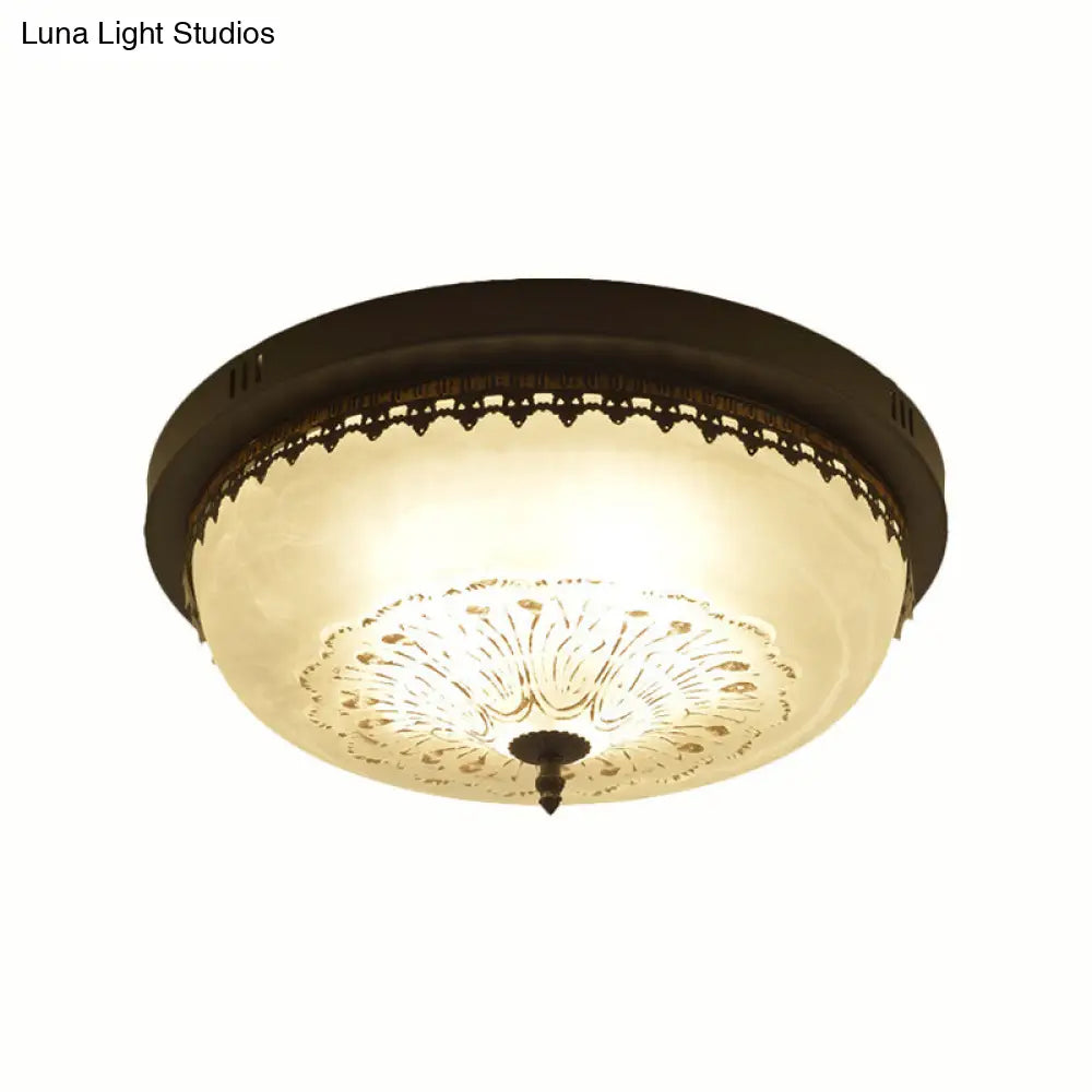DecorBites™ DecorBites™ White Glass Flush Fixture with Traditional Design - 3/4 Lights - Black Finish - 14"/18" Wide