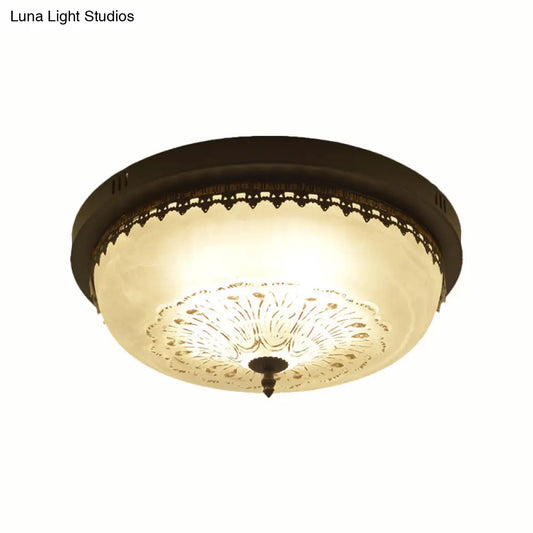 DecorBites™ DecorBites™ White Glass Flush Fixture with Traditional Design - 3/4 Lights - Black Finish - 14"/18" Wide