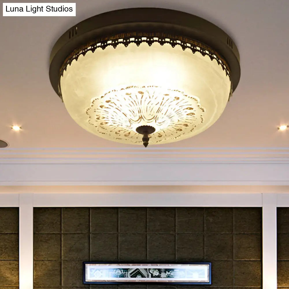 DecorBites™ DecorBites™ White Glass Flush Fixture with Traditional Design - 3/4 Lights - Black Finish - 14"/18" Wide