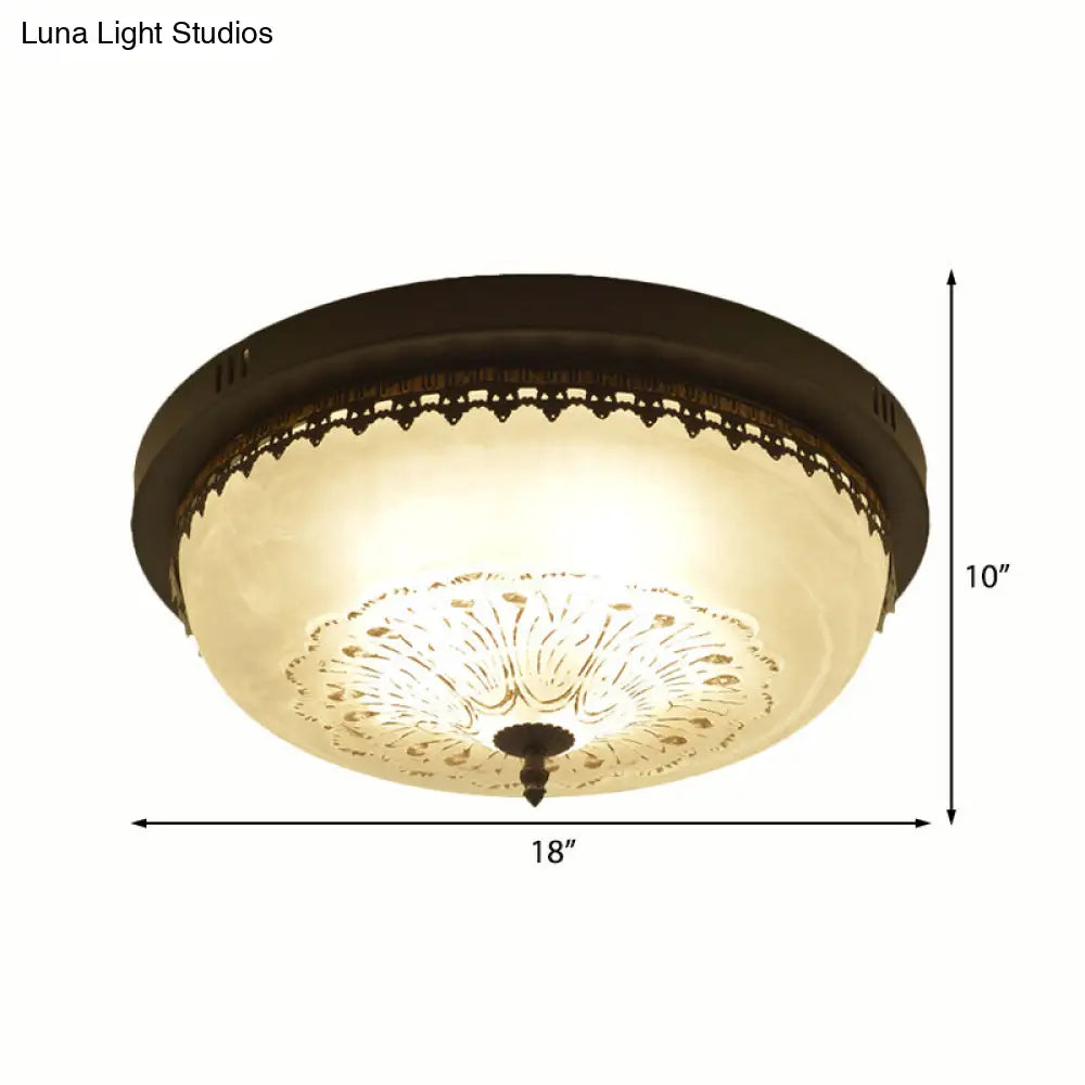 DecorBites™ DecorBites™ White Glass Flush Fixture with Traditional Design - 3/4 Lights - Black Finish - 14"/18" Wide