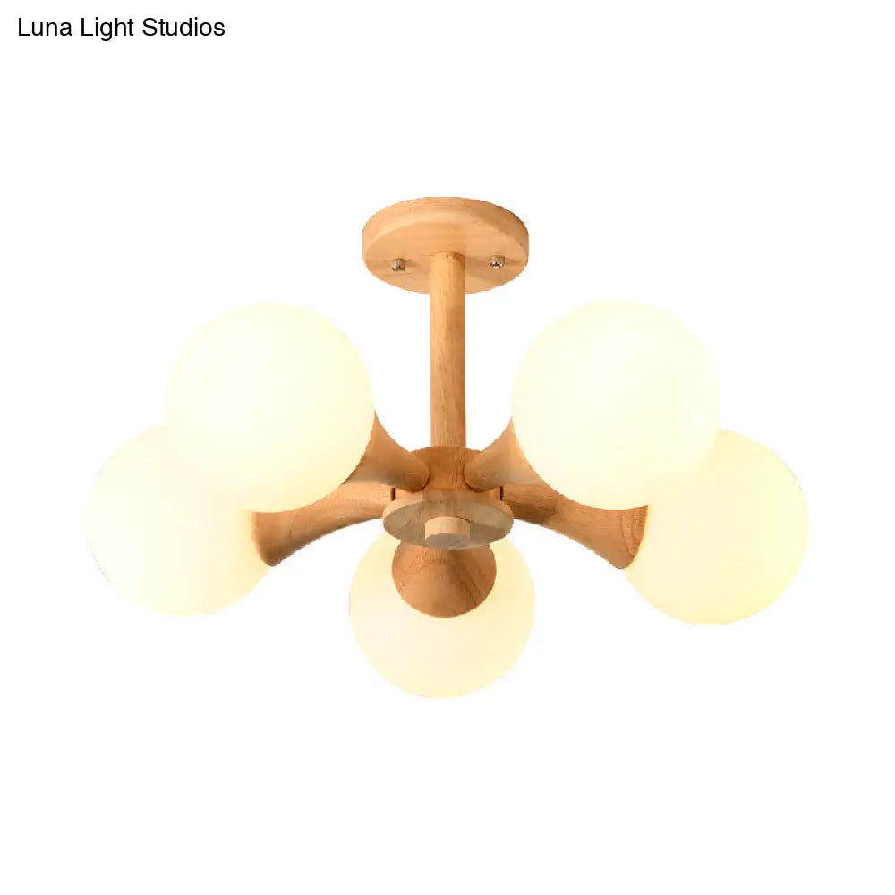 DecorBites™ DecorBites™ White Glass Flush Mount Chandelier with Nordic Style Ball, Wood Canopy - Perfect for Bedrooms